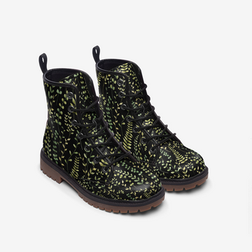 Dark Greenery Aesthetic On Black Vegan Leather Combat Boots