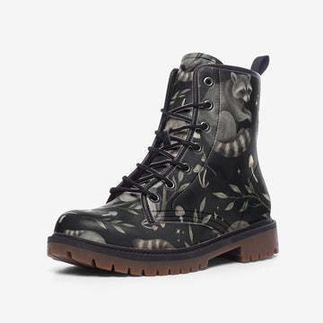 CUSTOM ORDER | Raccoons Of The Night Black Vegan Leather Combat Boots