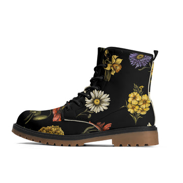 Custom Order || Dark Garden Flowers Vegan Leather Combat Boots