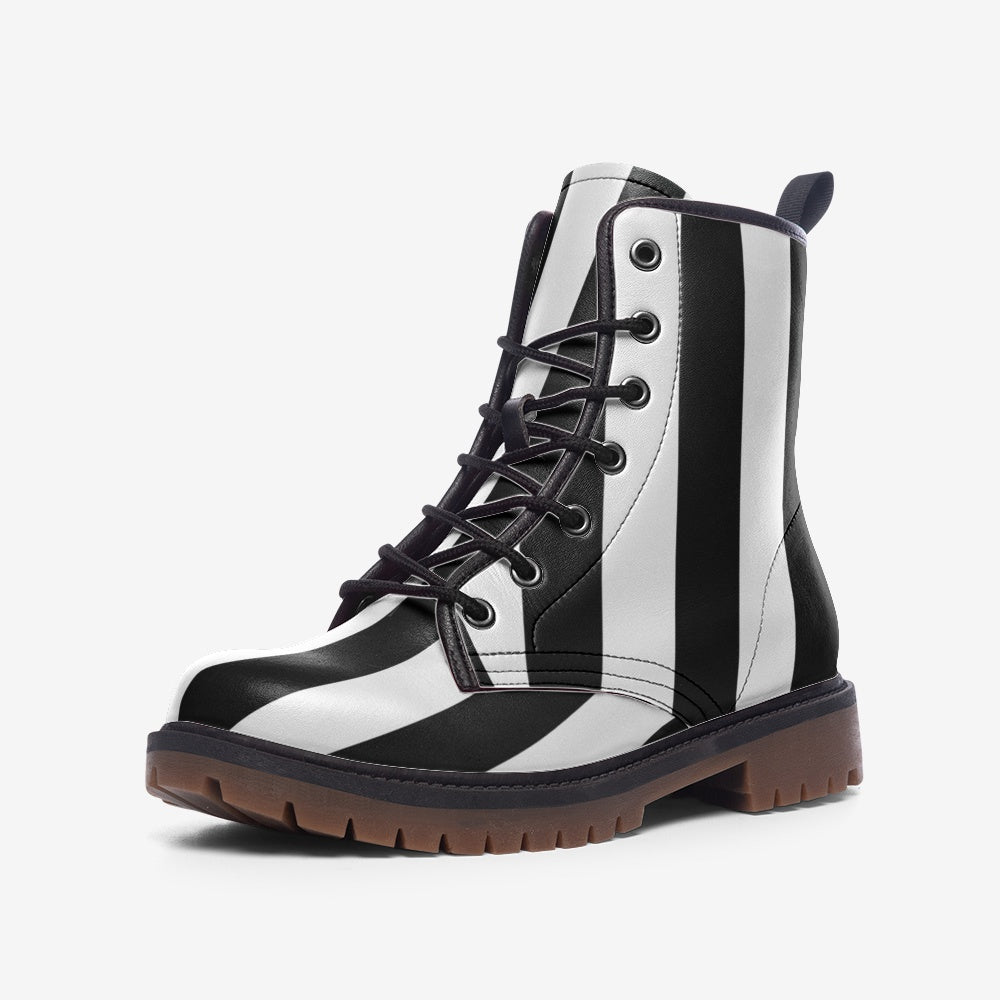 CUSTOM ORDER | Black and White Striped Vegan Leather Combat Boots