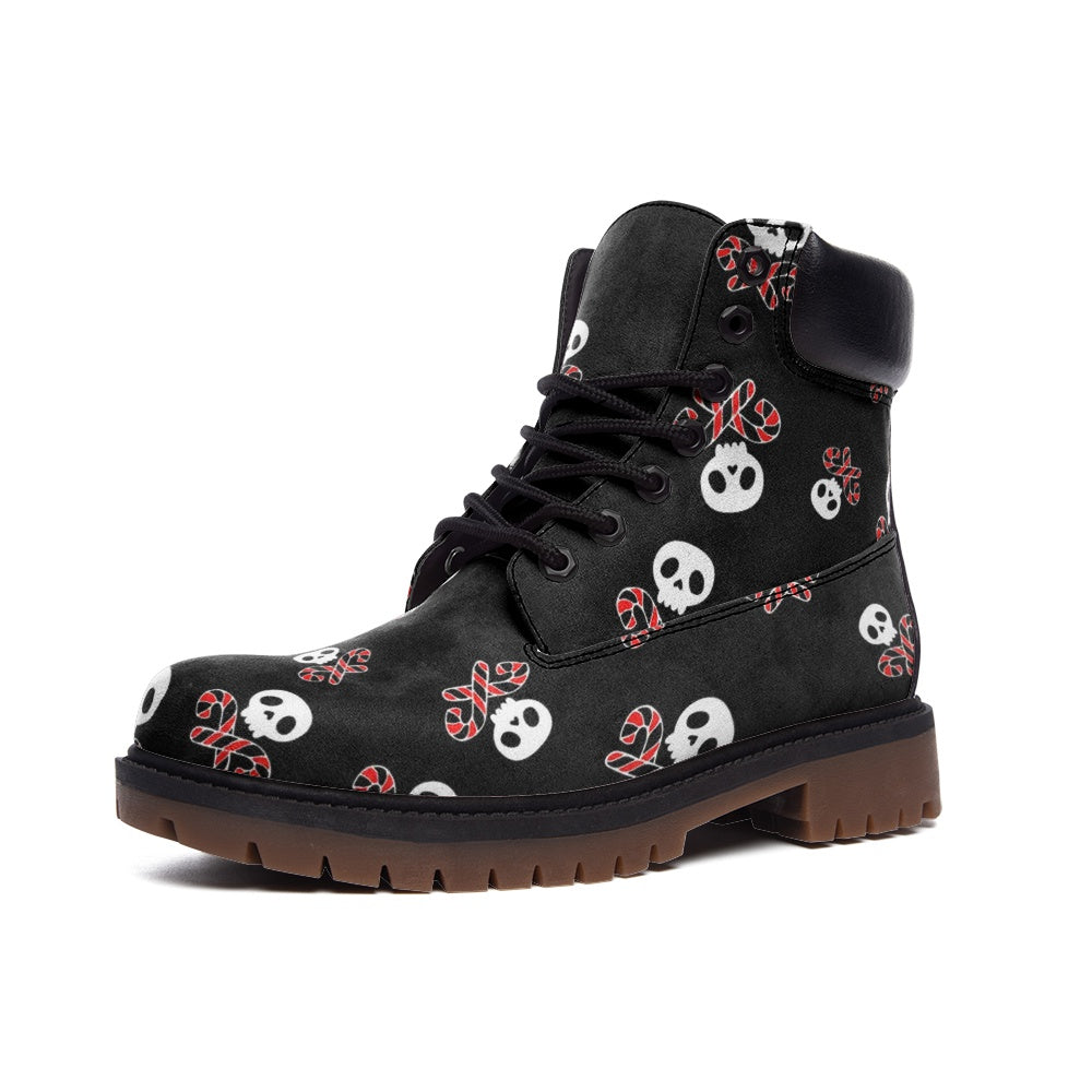 Skulls and Goth Candy Canes on Black Vegan Leather Combat Boots