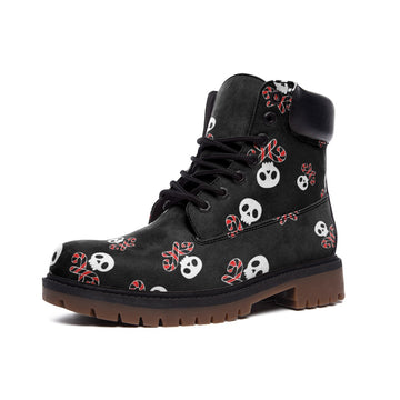 || LIMITED EDITON || Skulls and Goth Candy Canes on Black Vegan Leather Combat Boots