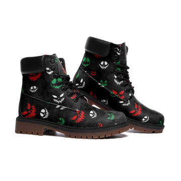 || LIMITED EDITON || Smiling Jack-o-lantern Santas Colors on Black Vegan Leather Combat Boots
