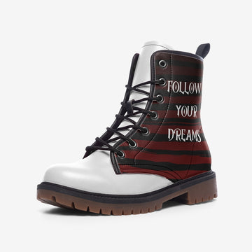 Follow Your Dreams Freddy Kruegger Quote Vegan Leather Combat Boots