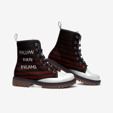 Follow Your Dreams Freddy Kruegger Quote Vegan Leather Combat Boots