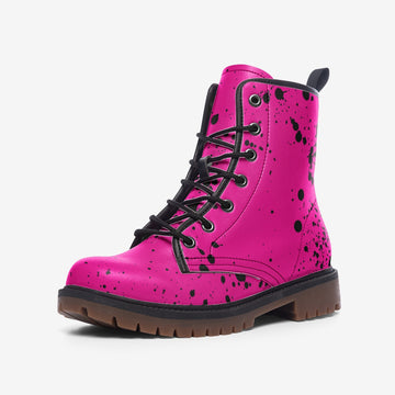 Black Splash Hot Pink Vegan Leather Combat Boots