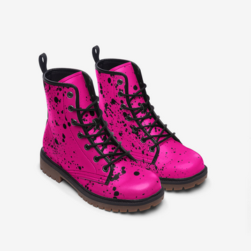 Black Splash Hot Pink Vegan Leather Combat Boots