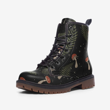 Enchanted Woods Print on Black Vegan Leather Combat Boots