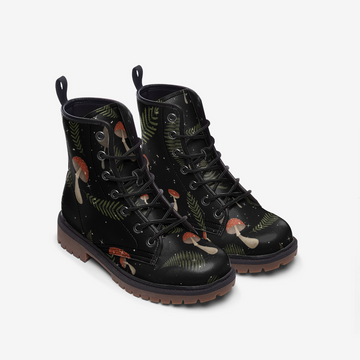 Enchanted Woods Print on Black Vegan Leather Combat Boots