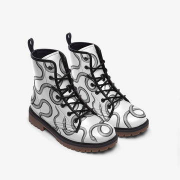 Black Snakes on White Vegan Leather Combat Boots