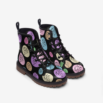 LIMITED EDITION | Pastel Goth Easter Eggs Print Vegan Leather Combat Boots