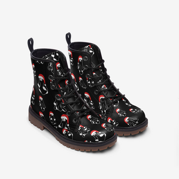 || LIMITED EDITON || Christmas Ghosts Santas Print on Black Vegan Leather Combat Boots