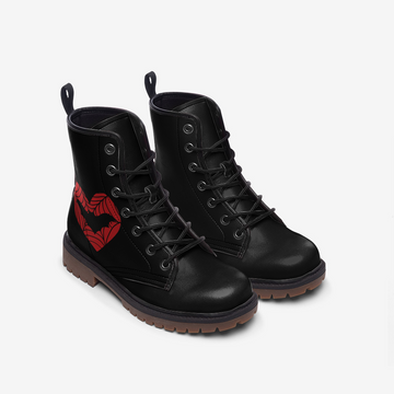 || LIMITED EDITION ||Red Spiderweb Heart with Bat on Black Vegan Leather Combat Boots
