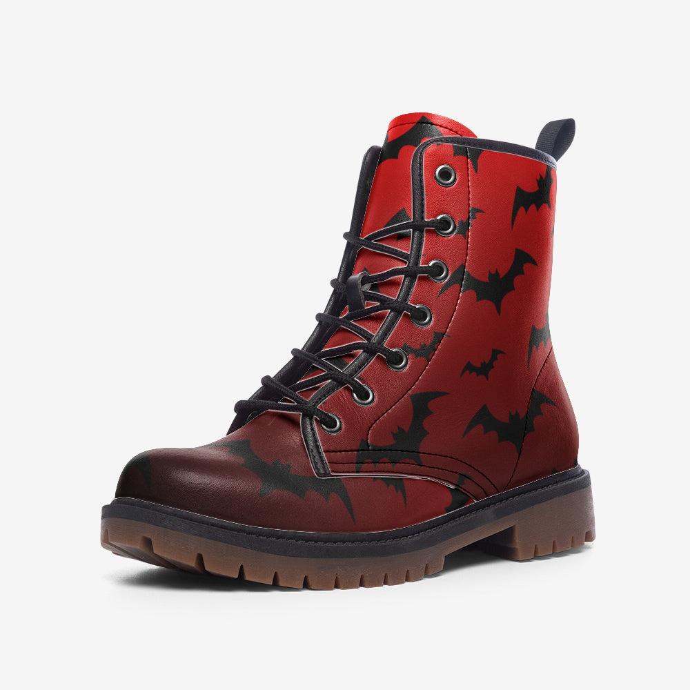 CUSTOM ORDER | Bats on Red Gradient Vegan Leather Combat Boots