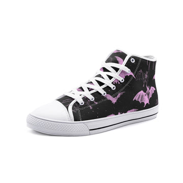Pink Bats Print Unisex High Top Canvas Shoes