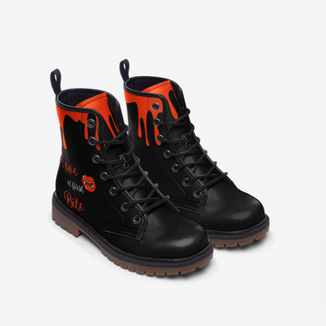 || LIMITED EDITION || Love At First Bite Black Vegan Leather Combat Boots