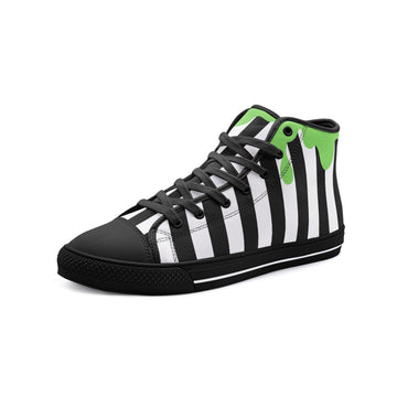 Black and White Stripes with Green Slime on Vegan High Top Canvas Shoes