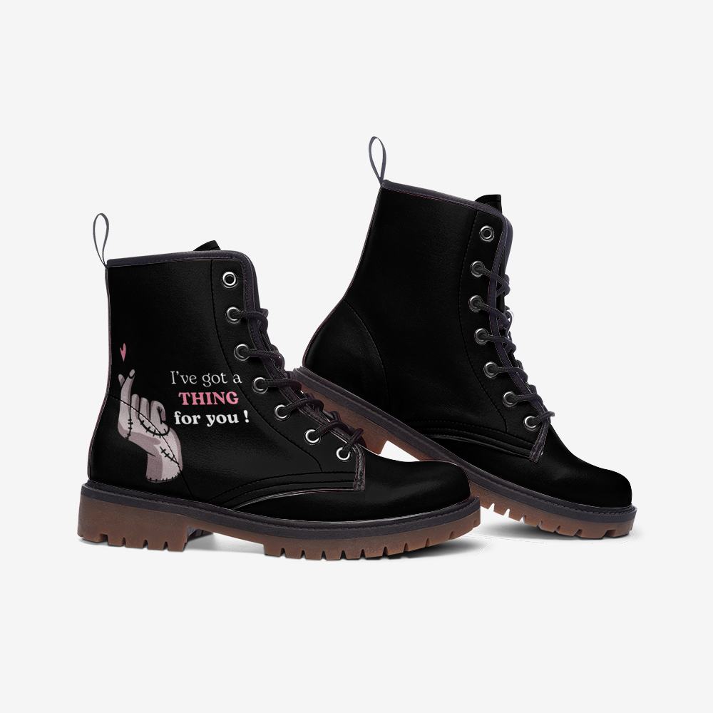 "I've Got A THING For You" Black Vegan Leather Combat Boots