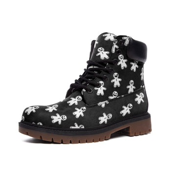 || LIMITED EDITON || Scary Smiling Gingerbreads on Black Vegan Leather Combat Boots