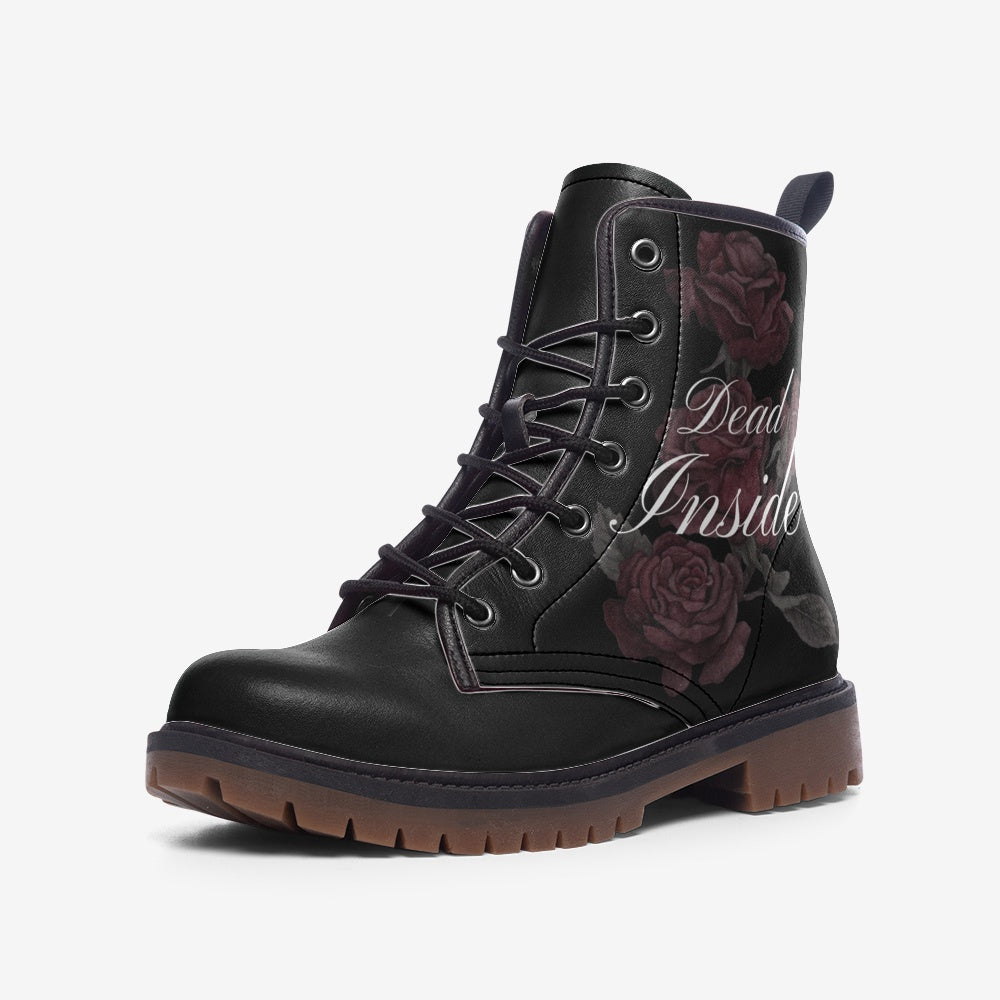 "Dead Inside" Gothic Love Inspired Black Vegan Leather Combat Boots