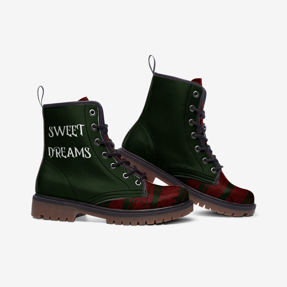 Sweet Dreams Freddy Krueger Quote Vegan Leather Combat Boots