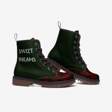 Sweet Dreams Freddy Kruegger Quote Vegan Leather Combat Boots