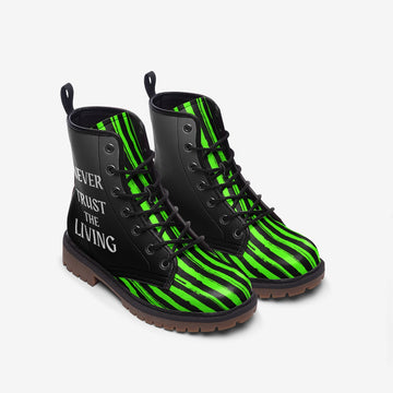Never Trust The Living Green Grey and Black Vegan Leather Combat Boots