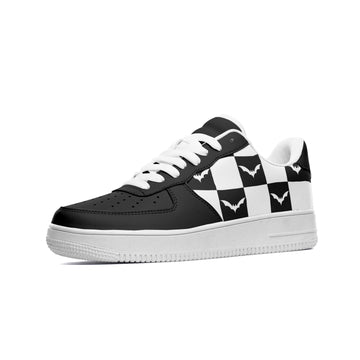 Black and White Checkered Batty Low Top Vegan Leather Sneakers