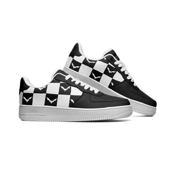 Black and White Checkered Batty Low Top Vegan Leather Sneakers