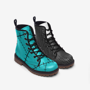 Mismatched Halloween Christmas Inspired Vegan Leather Combat Boots