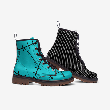 Mismatched Halloween Christmas Inspired Vegan Leather Combat Boots