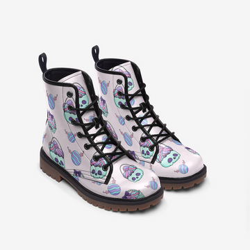 LIMITED EDITION | Pastel Goth Easter Eggs Basket Print Vegan Leather Combat Boots