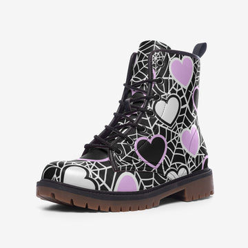 Spiderweb and Hearts Pastel Goth Aesthetic Vegan Leather Combat Boots