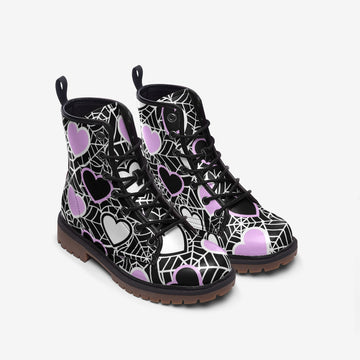 Spiderweb and Hearts Pastel Goth Aesthetic Vegan Leather Combat Boots