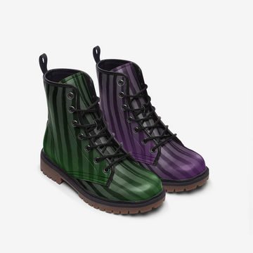 Purple and Green Gradient on Grey and Black Striped Vegan Leather Combat Boots