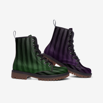 Purple and Green Gradient on Grey and Black Striped Vegan Leather Combat Boots