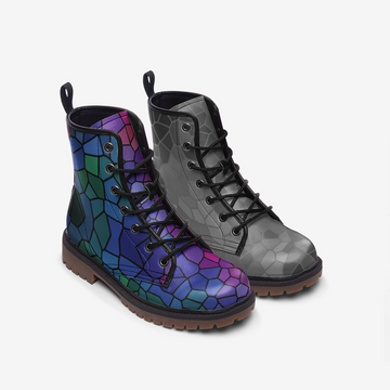 LIMITED EDITION || Mismatched Stained Glass Print Vegan Leather Combat Boots