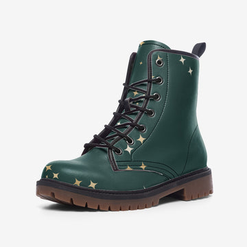 Little Stars on Green Forest Vegan Leather Combat Boots