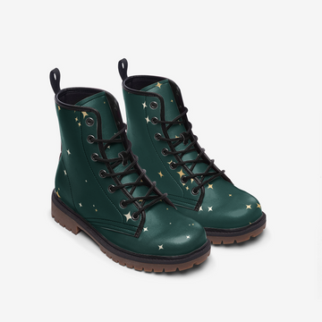 Little Stars on Green Forest Vegan Leather Combat Boots
