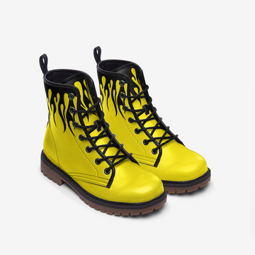 Black Flame Neon Yellow Vegan Leather Combat Boots