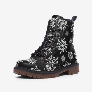 || LIMITED EDITON || Skulls Snowflakes Goth Christmas Black Vegan Leather Combat Boots