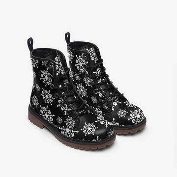 || LIMITED EDITON || Skulls Snowflakes Goth Christmas Black Vegan Leather Combat Boots