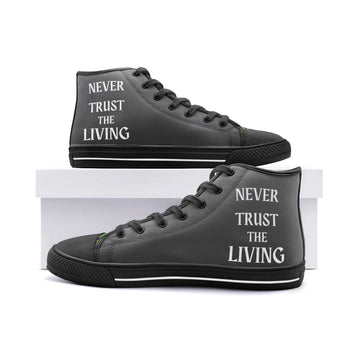 Never Trust The Living Green Grey and Black Vegan High Top Canvas Shoes