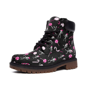 || LIMITED EDITON || Pink Pastel Gothic Christmas Village on Black Vegan Leather Combat Boots