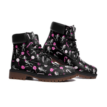 || LIMITED EDITON || Pink Pastel Gothic Christmas Village on Black Vegan Leather Combat Boots