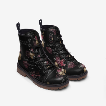 Dark Love Poems With Roses And Skulls Black Vegan Leather Combat Boots