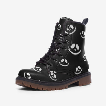 Scary Smiles Print Black Vegan Leather Combat Boots