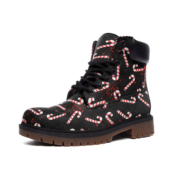|| LIMITED EDITON || Red and White Candy Canes on Blood Splattered Black Vegan Leather Combat Boots
