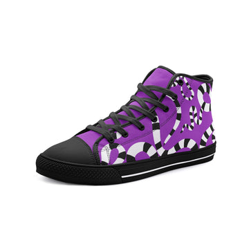 Mismatched Green and Purple Vegan High Top Canvas Shoes