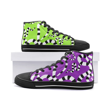 Mismatched Green and Purple Vegan High Top Canvas Shoes